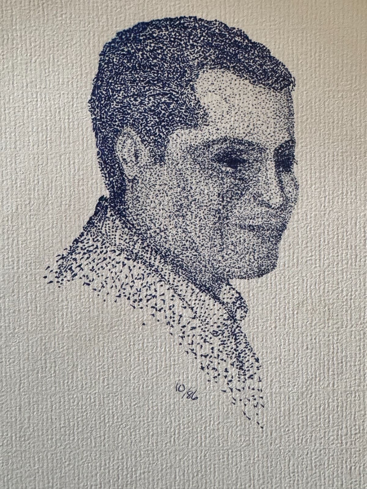 Original Pointillism Young African-American Man Pen Portrait Drawing 9.25"x11" 2