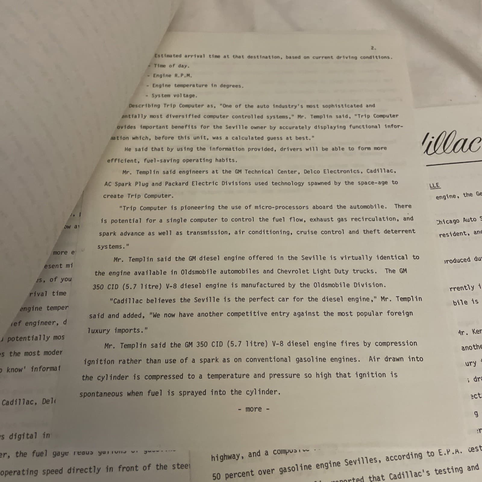 NOS 1978 Cadillac Chicago Auto Show Press Release New Diesel V-8 Engine Seville 6