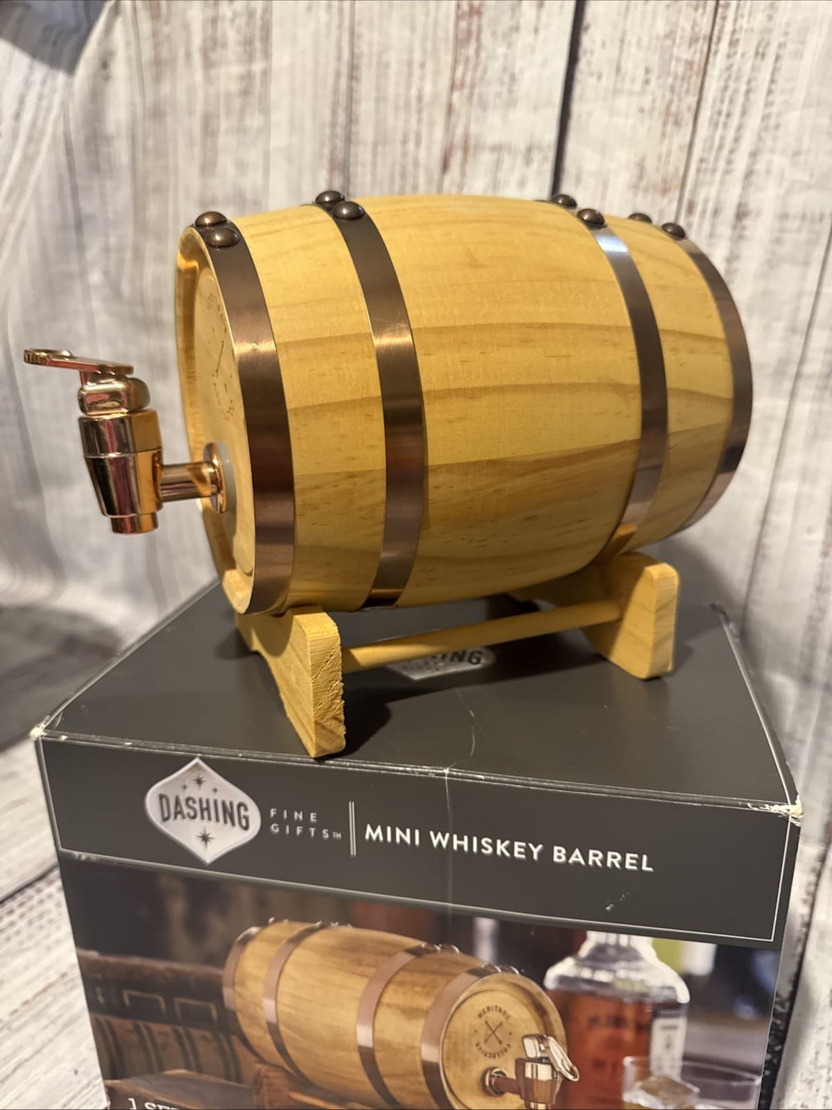 Whiskey Barrel Keg Dispenser with Stand 27 Fl Oz  New In Box Mini Wooden 2
