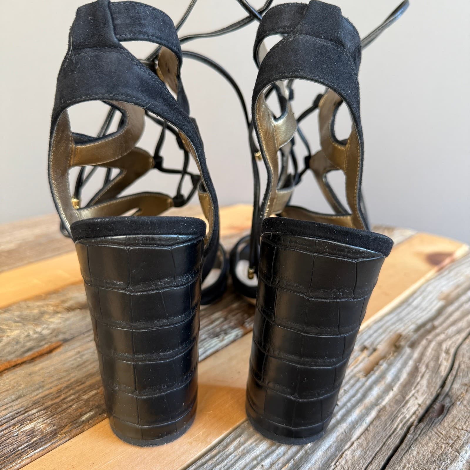 Sam Edelman Yardley black suede strappy heeled sandals - lace up - size 9.5 4
