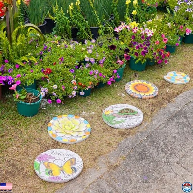 Vibrant Succulent Cement Stepping Stones - Multicolored Outdoor Pavers, 10"x10 3