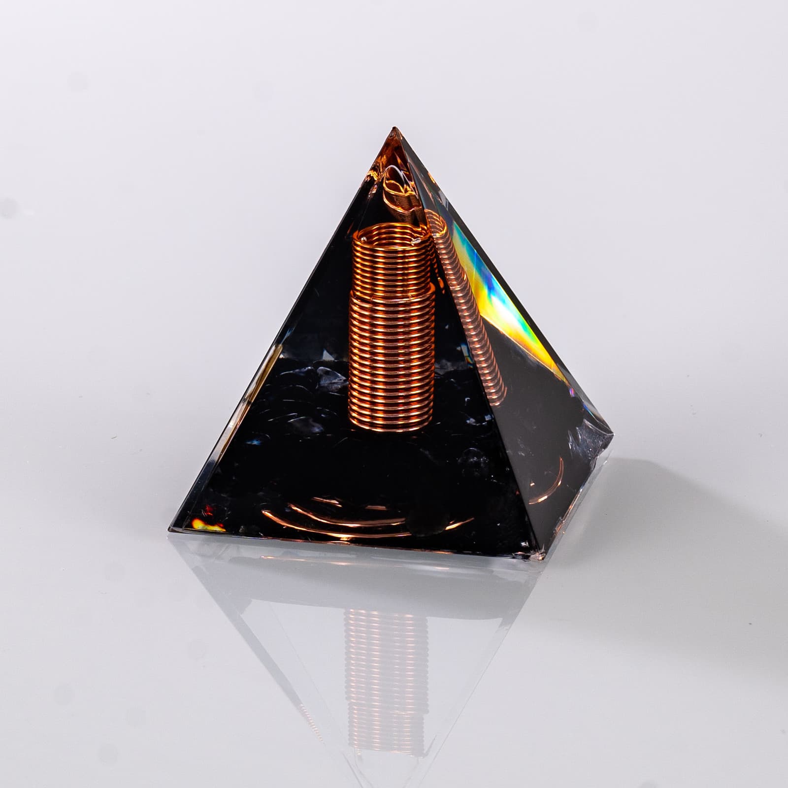 Spiral Copper Orgonite Pyramid Obsidian Orgone Healing Crystal Energy Meditation