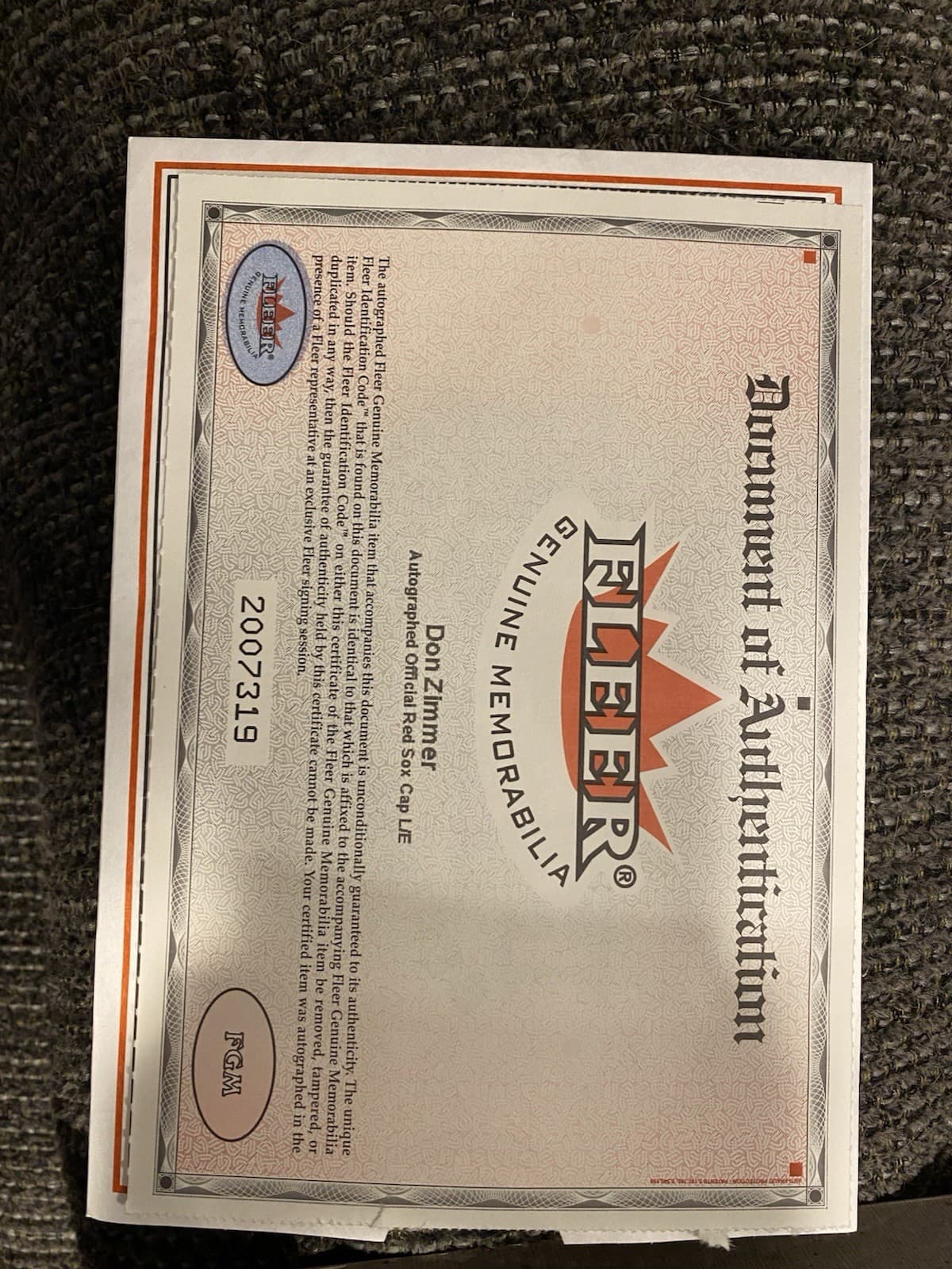 Don Zimmer Signed Hat Fleer Red Sox 100th 2