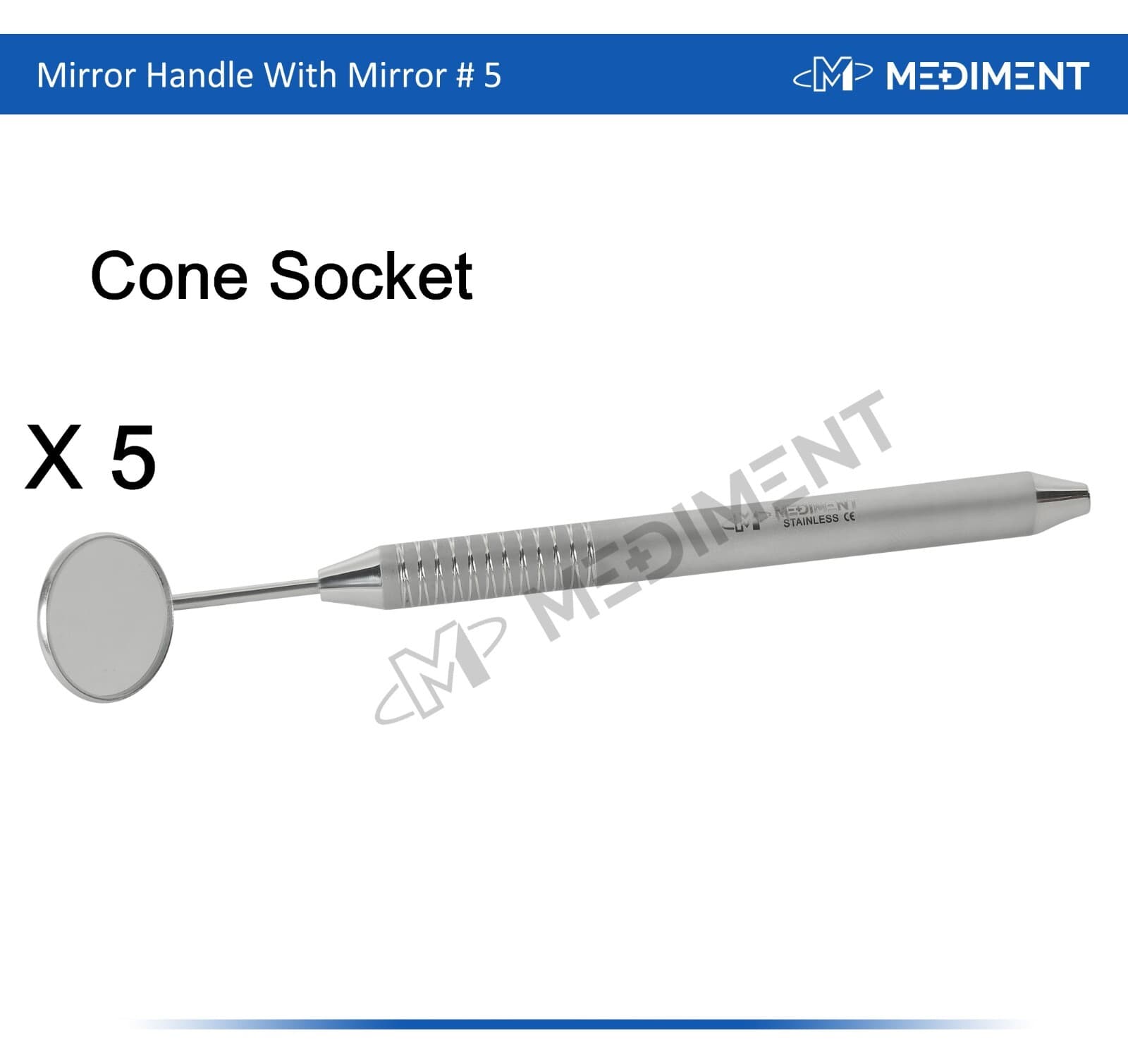 X5 Cone Socket Mirror #5 Hollow Round Handle Dental Diagnostic Teeth Inspection