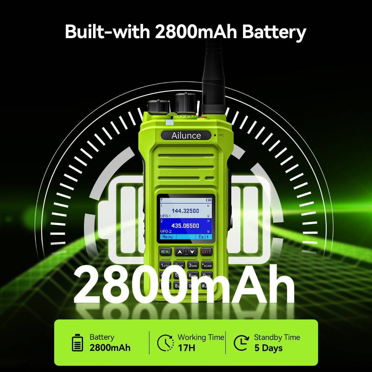 Ailunce HA1G GMRS 5W IP67 Rugged Walkie Tadlkie 256 Channels NOAA Green Outdoor 5