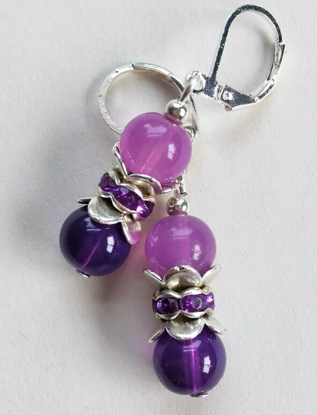 Orchid & Purple JADEITE Crystal RING earring SP artisan LEVERBACK 3