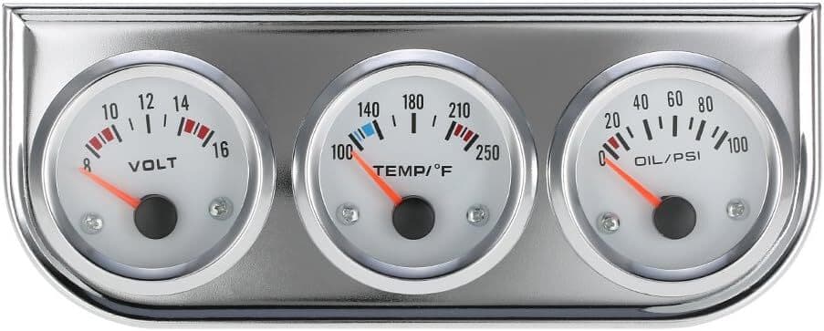 2" 52mm Universal Chrome Volt Water Temp Oil Pressure Sensor Triple Gauge Kit 3
