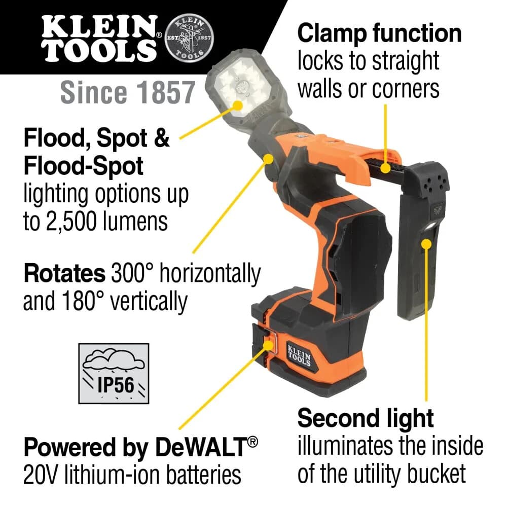Klein Tools Utility Bucket LED Light NEW BOX, TOOL ONLY Uses DEWALT 20V Battery 3