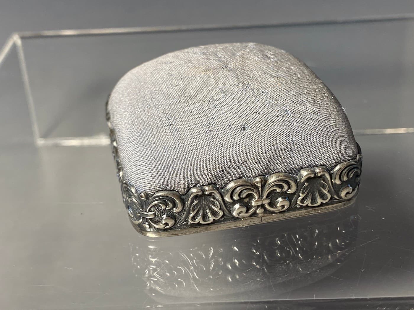 Antique Schiebler Sterling Silver Silk Pin Cushion  Sewing Tools Pincushion 3