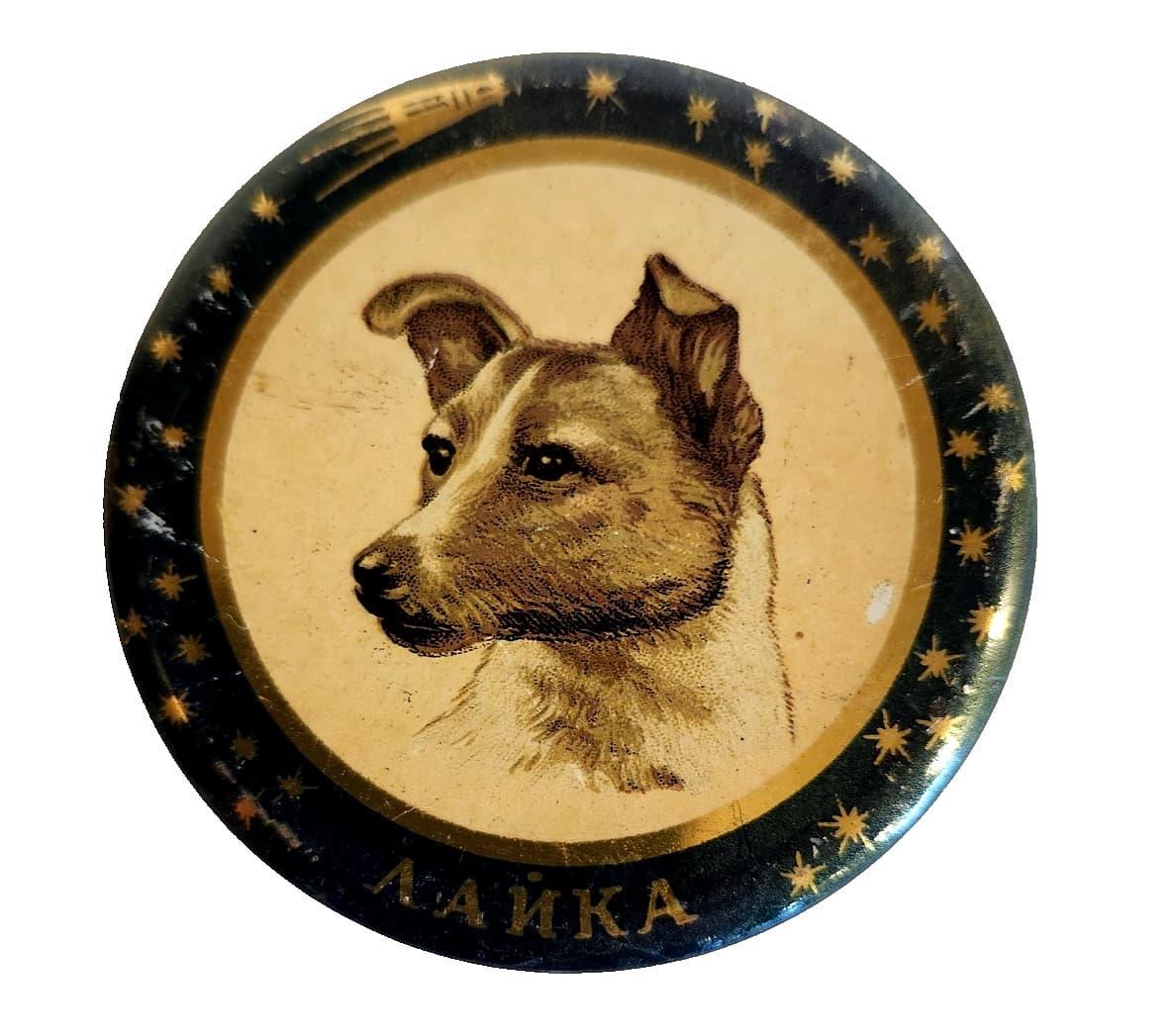 Souvenir Tin , Laika, Orignal Soviet Space USSR ,1968