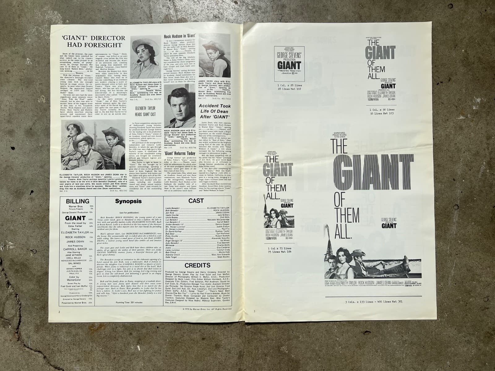 Pressbook Warner Bros. GIANT 1956 James Dean, Elizabeth Taylor, Rock Hudson 3