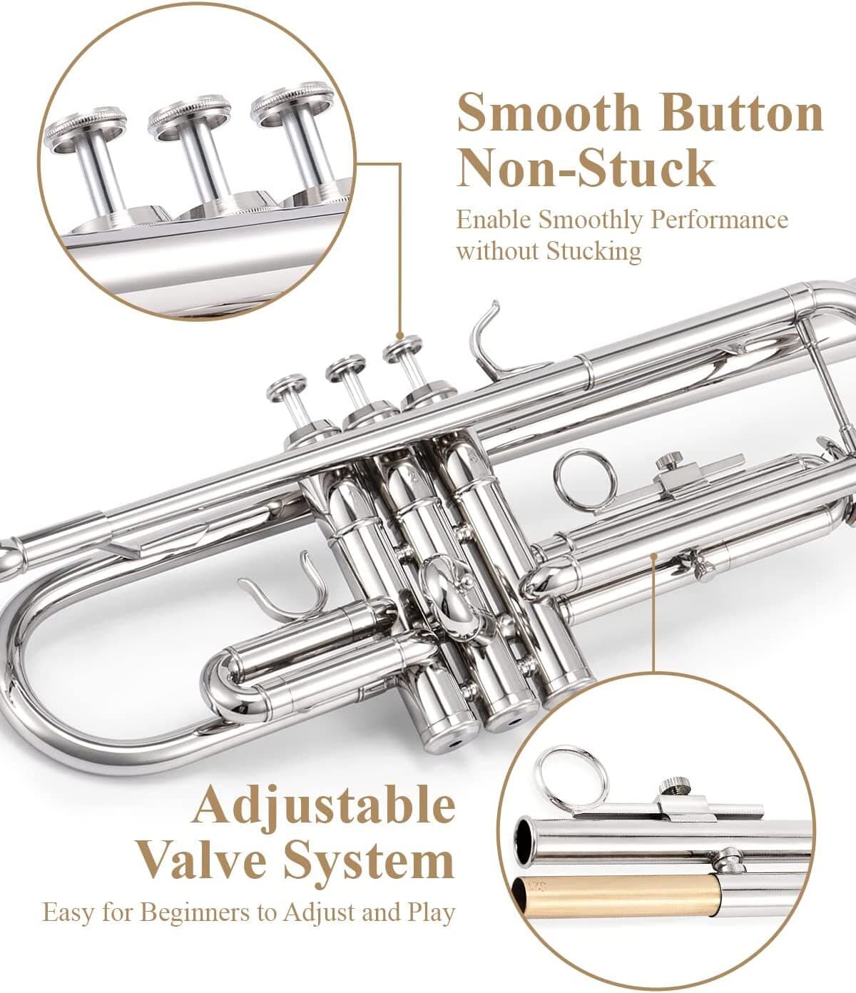 🎺 Eastar Bb TRUMPET STUDENT / INTERMEDIATE SCHOOL BAND CONCERT TRUMPET SILVER 6