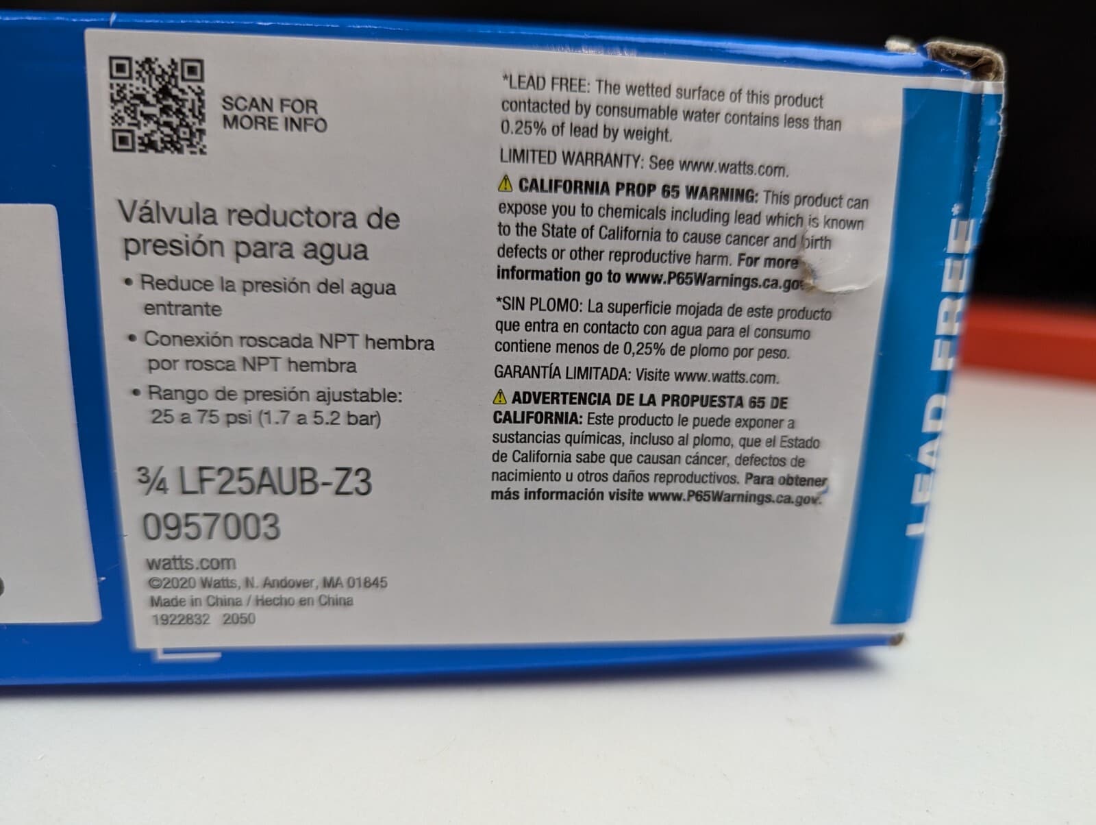 Watts Pressure Reducing Valves LF25AUB-Z3, 3/4" 3