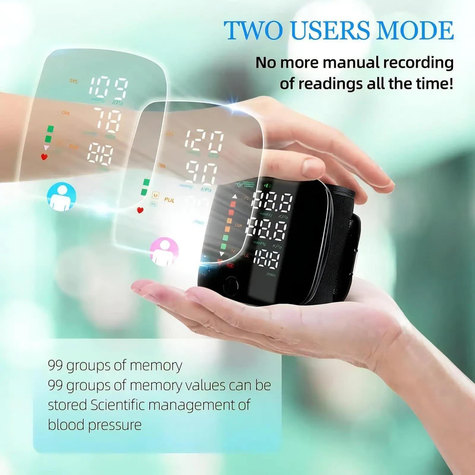 LED Rechargeable Wrist Blood Pressure Monitor English Voice Broadcast Tonometer 4