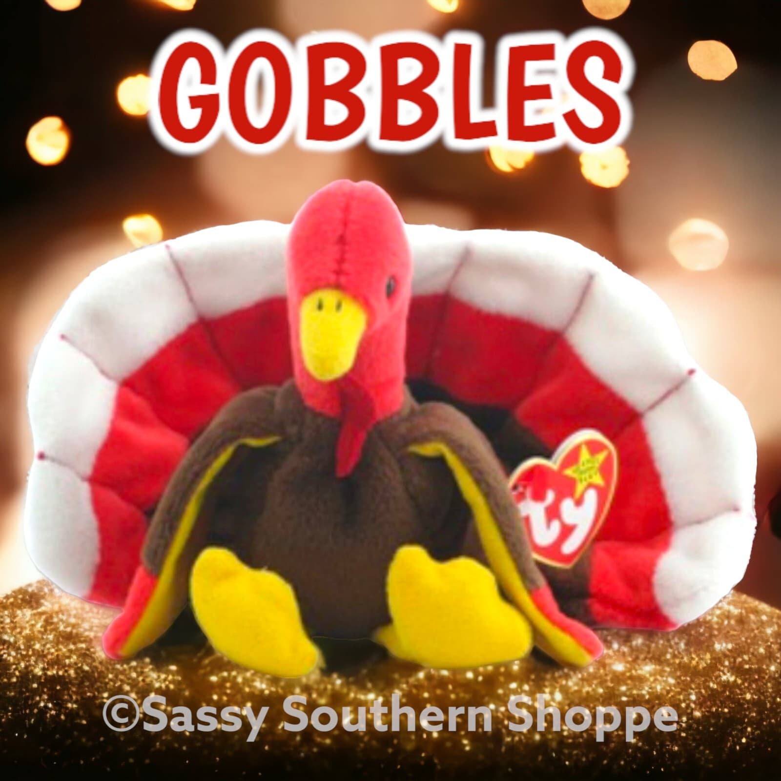 ❤️ 1996 GOBBLES Thanksgiving Tom TURKEY Ty Beanie Babies *MWMT*