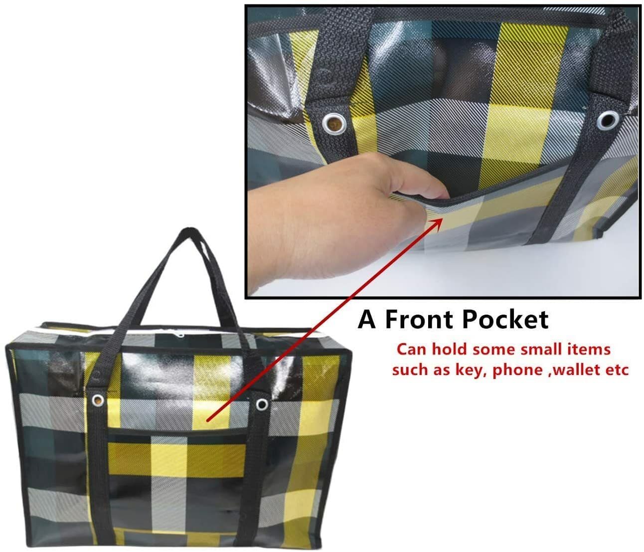 2/4 Reusable Large Plastic Fabric Shopping Laundry Moving Storage Bag Zipper 4