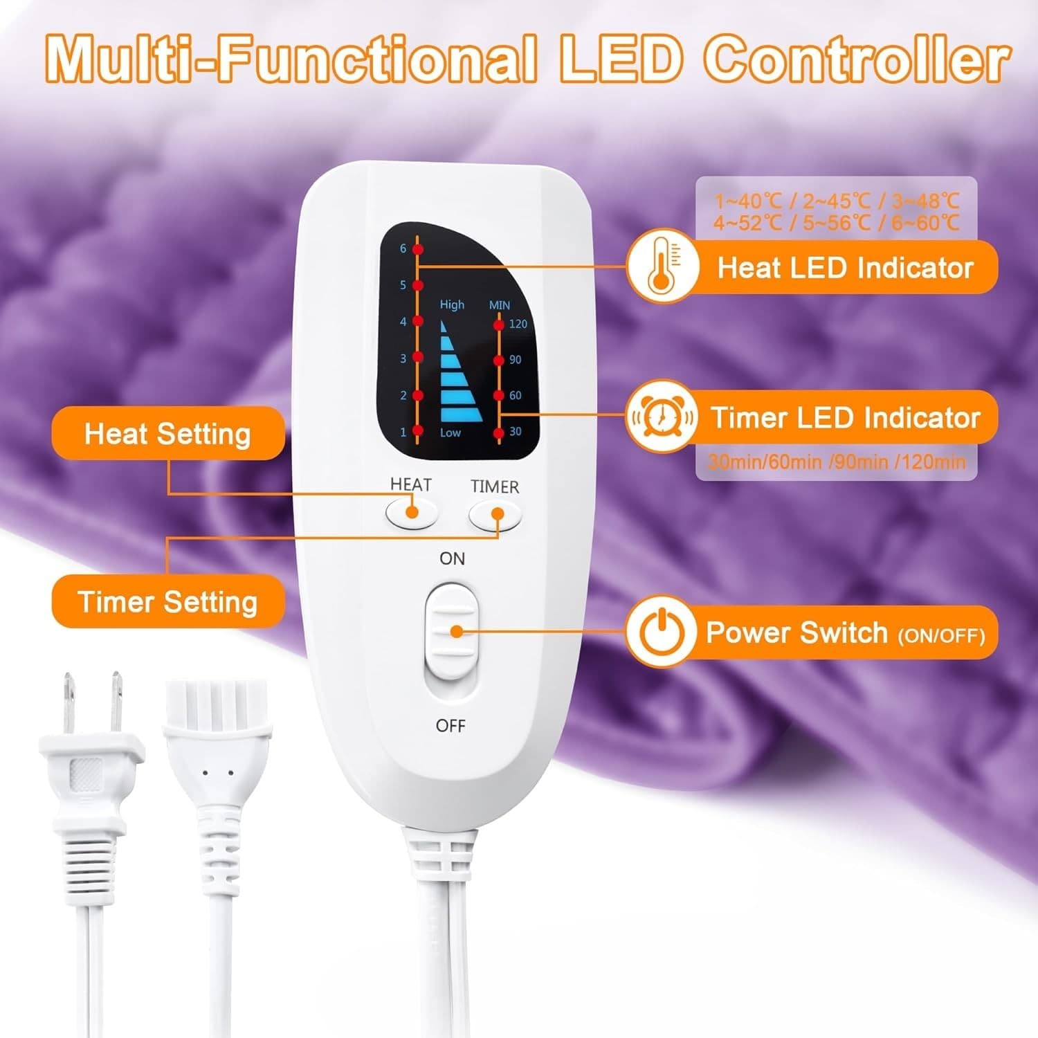 Electric Heating Pad For Back Pain & Cramps Relief 33"x17"6 Level Auto Shut Off 5