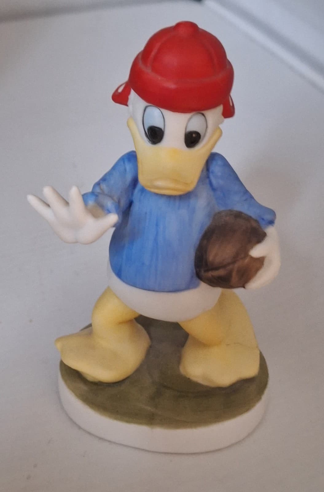 Vintage Walt Disney Donald Duck Football Rugby Player Figurine Bisque Ceramic 4"