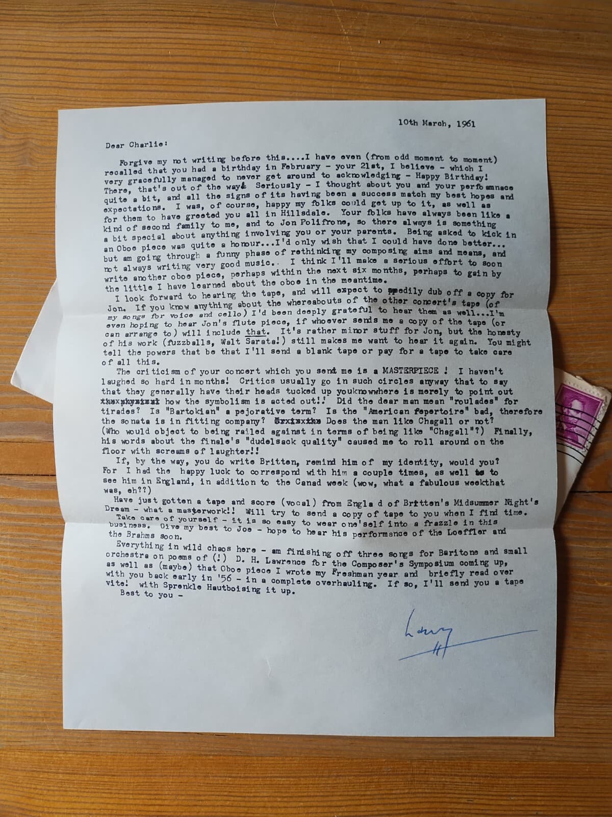 Archive of Correspondence Violinist Studying with Boulanger, Klemperer ca-1960 5