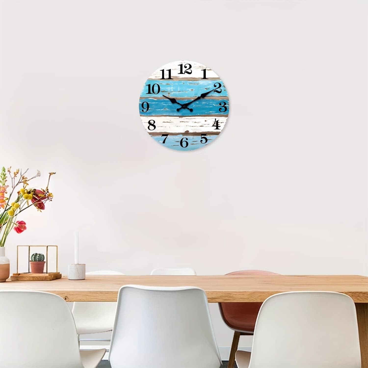 12 inch retro blue and white striped beach wall clock，wooden wall decorations 4