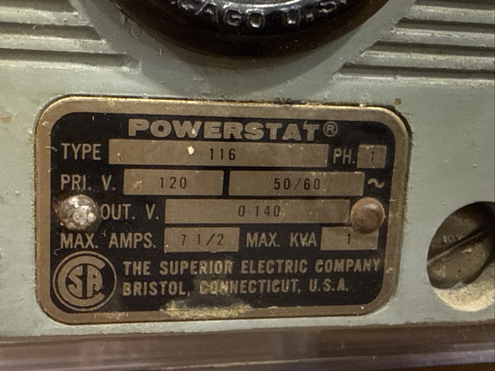 SUPERIOR ELECTRIC POWERSTAT 116 VARIABLE AUTOTRANSFORMER, USA, WORKS PERFECTLY 5