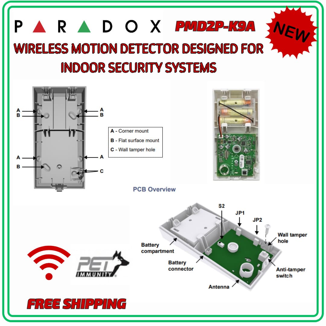 Paradox PMD2P - Wireless PIR Motion Detector With Built-in Pet Immunity - 433MHz 5