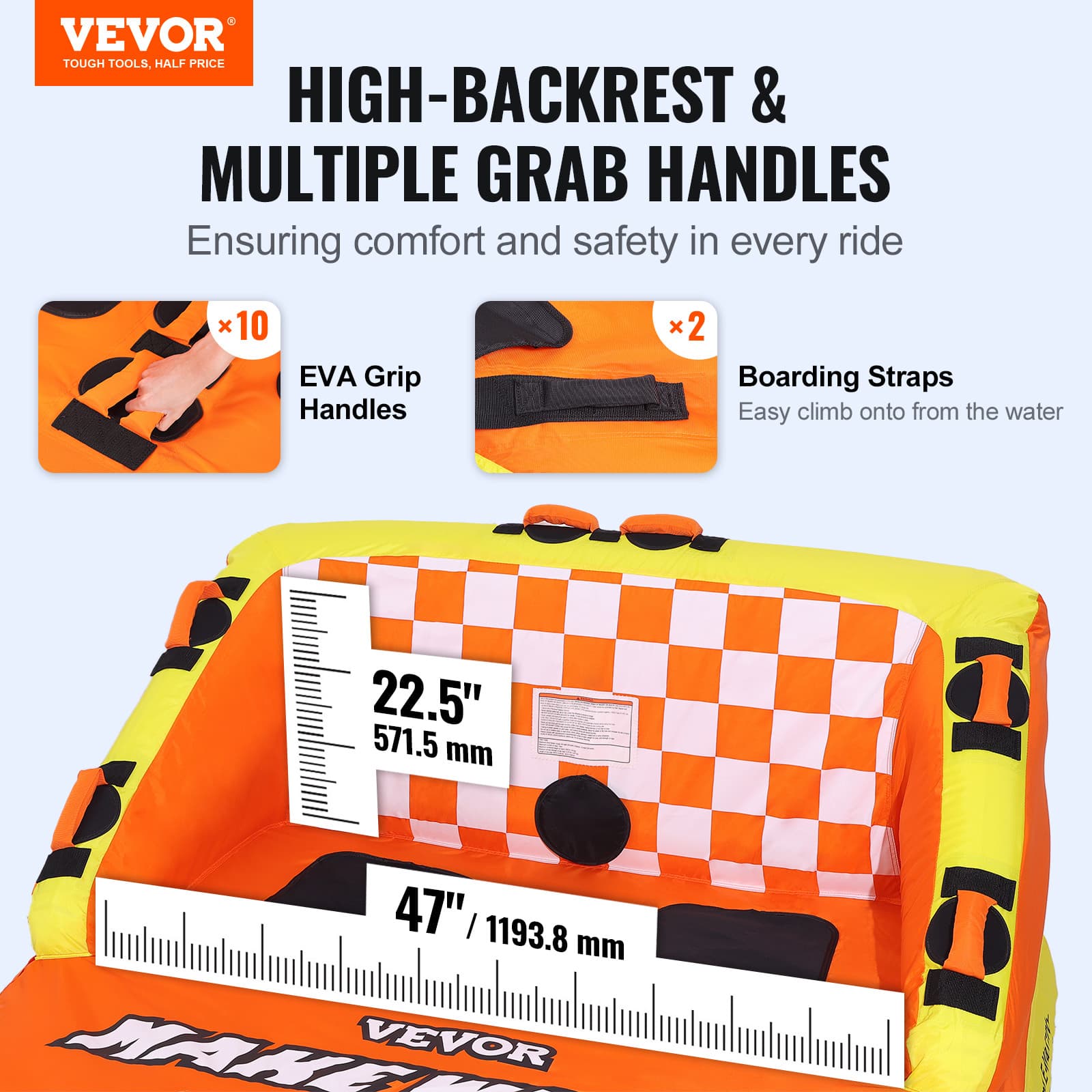 VEVOR Inflatable Towable Tube for Boating 1-2 Rider with Deck Seats and Backrest 2