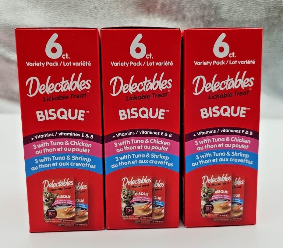 Hartz Delectables Lickable BISQUE Treat Senior 10+ years Variety Pack of 18 6