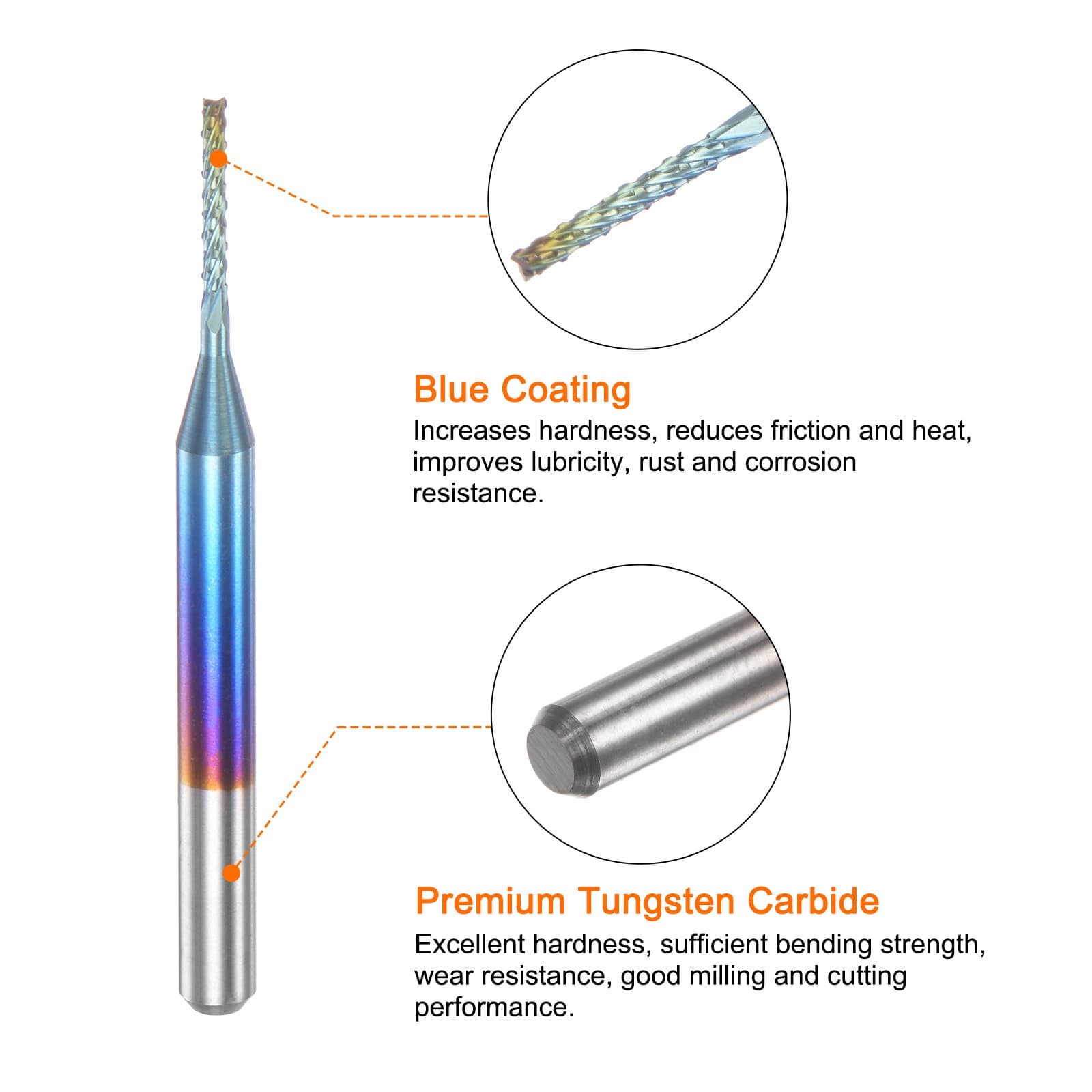 10pcs 1/8" Shank 1mm Tungsten Carbide Blue Coated End Mill CNC Router Bits 4
