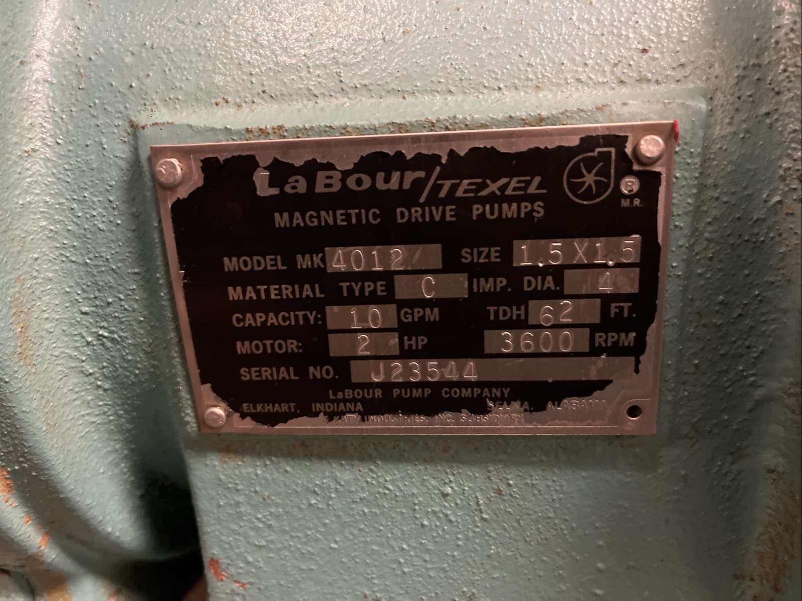 LA BOUR TEXEL,4012,1.5X1.5 MAGNETIC DRIVE CHEMICAL PUMP 4