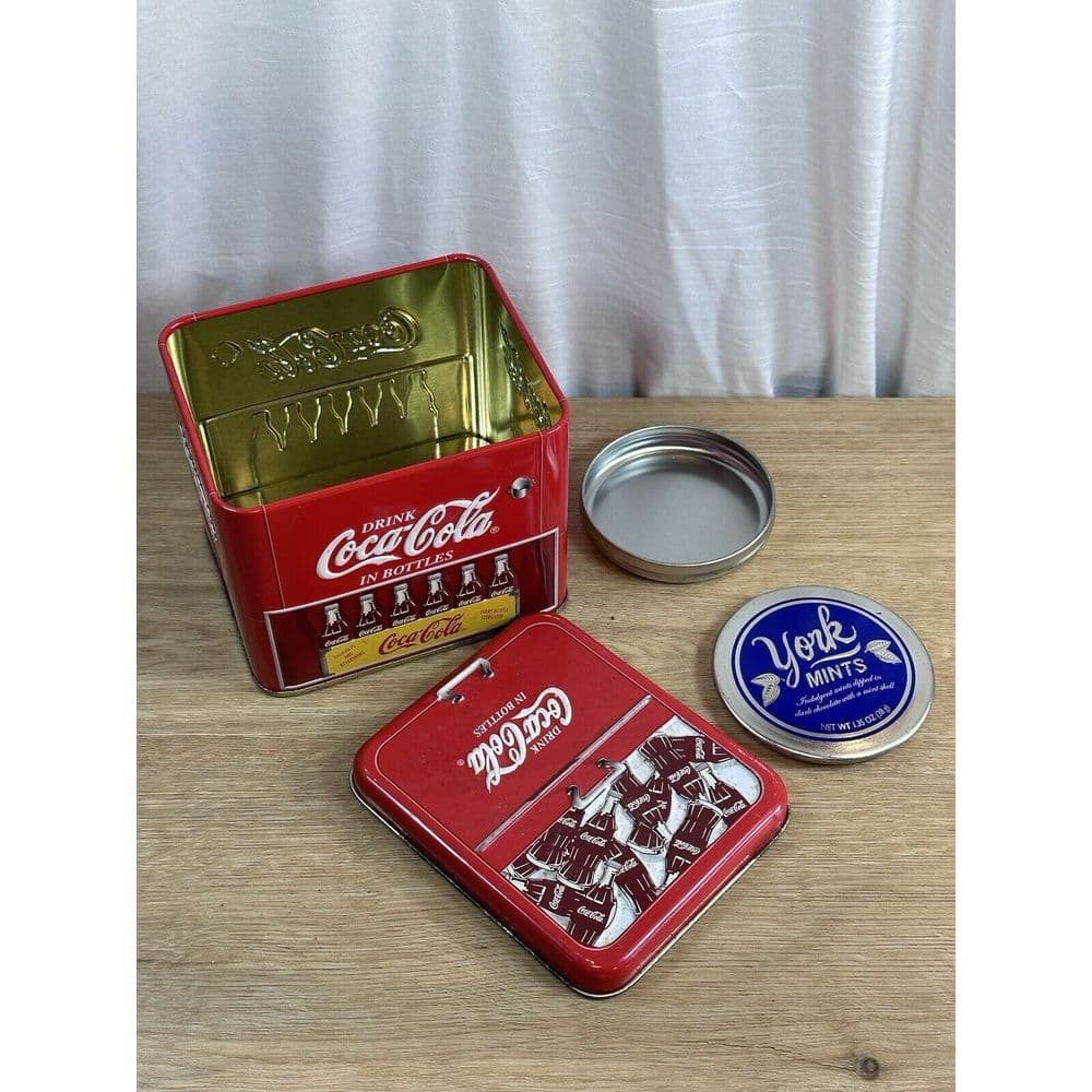 Coca Cola Tin Container Cooler Drink Coke In Bottles York Peppermint Sm Tin 3