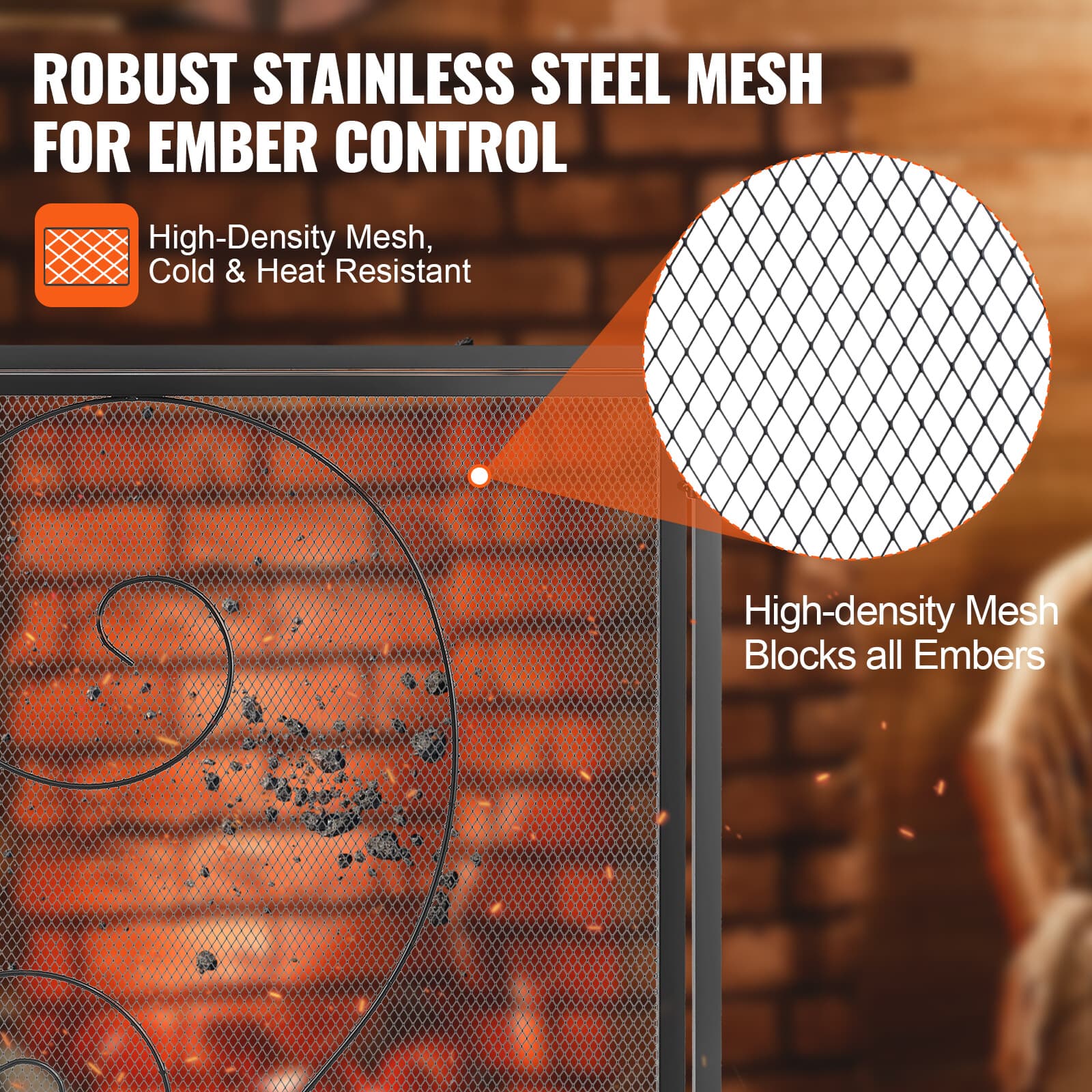 VEVOR 39"x31.6" Fireplace Screen 2-Panel Iron Mesh Spark Guard Vintage Black 4