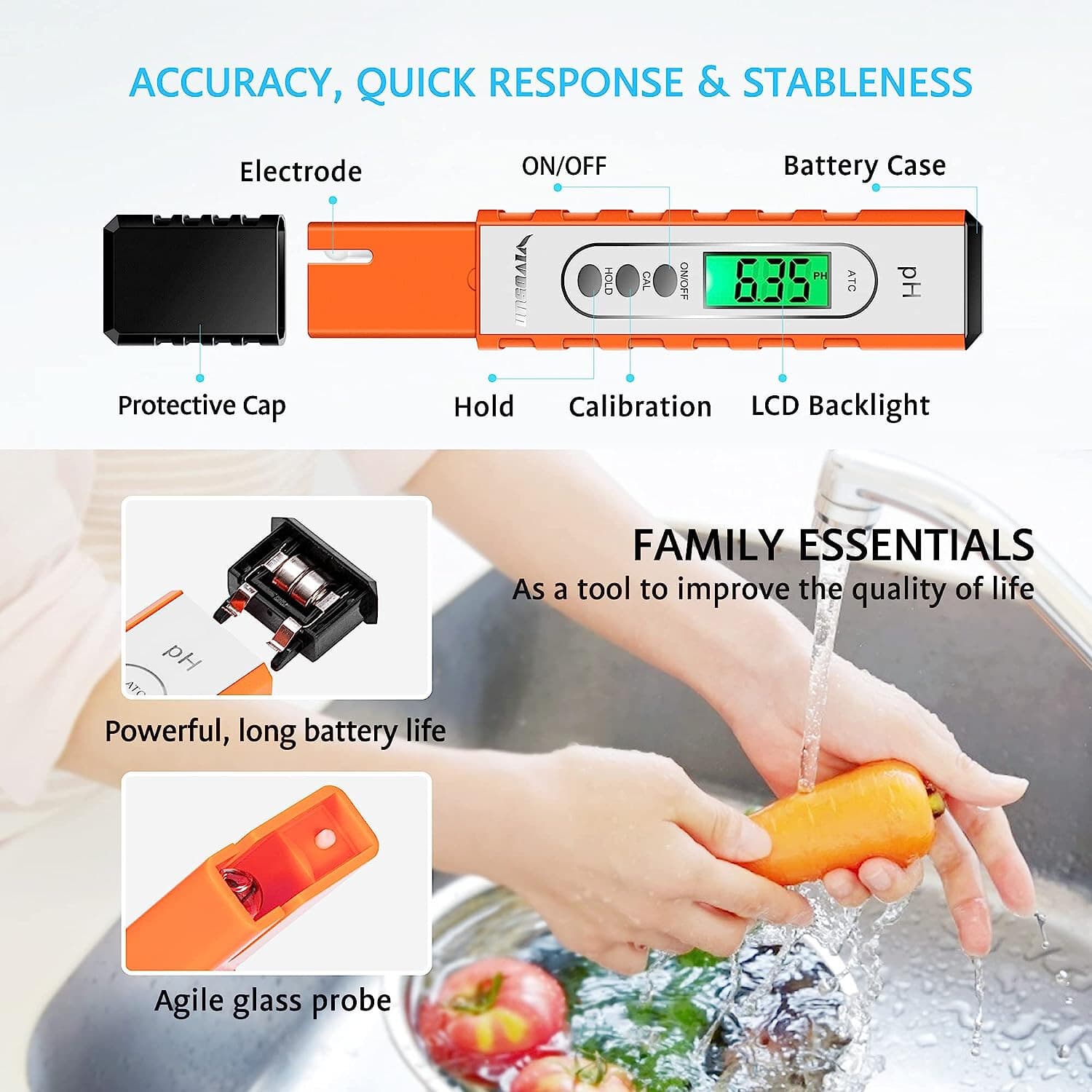 VIVOSUN PH Meter Digital PH Tester Pen 0.01 High Accuracy Water Quality Tester 5