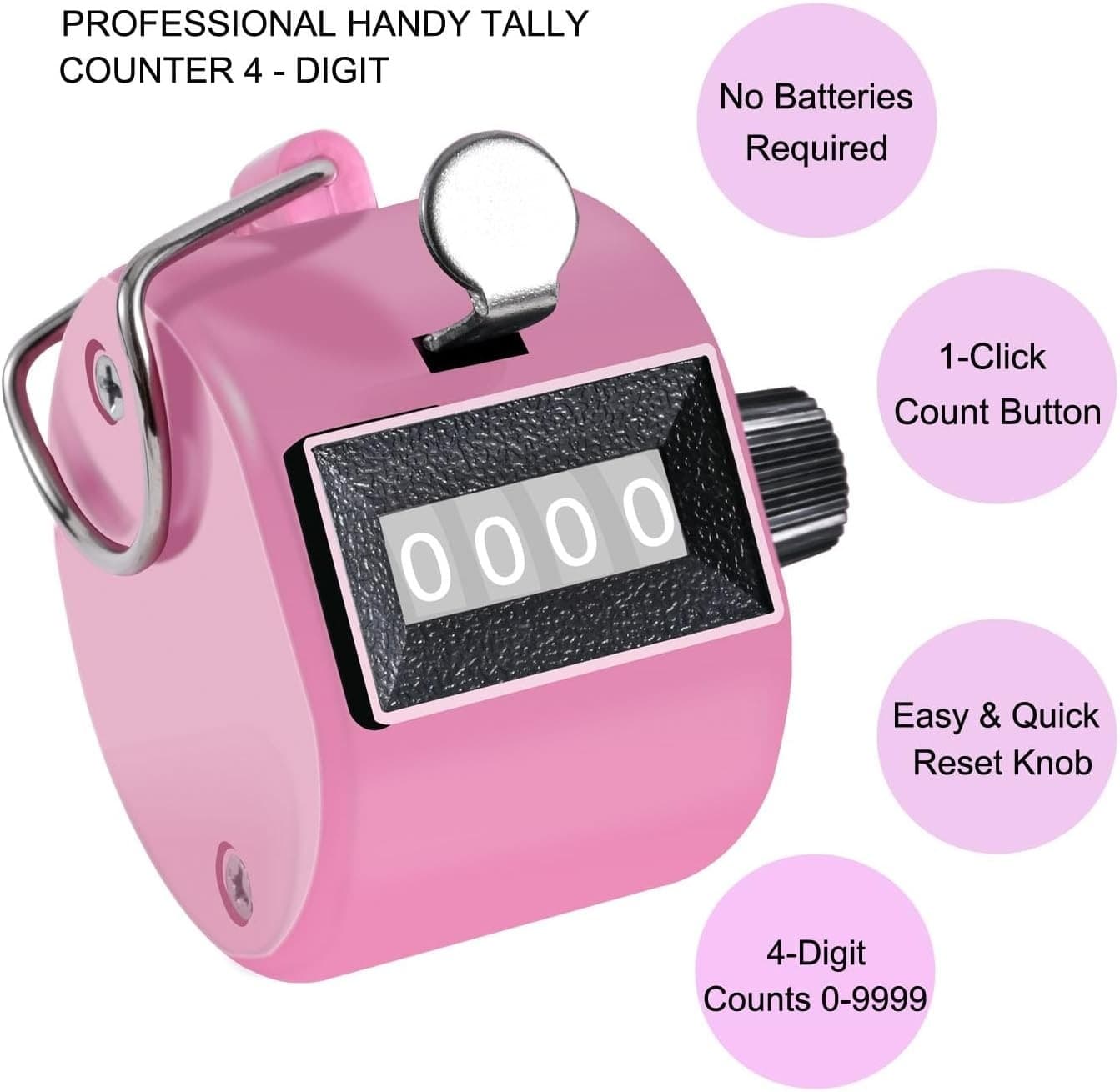 Clicker Counter Handheld Tally 4-Digit Number Counter, 2 Pink White  2