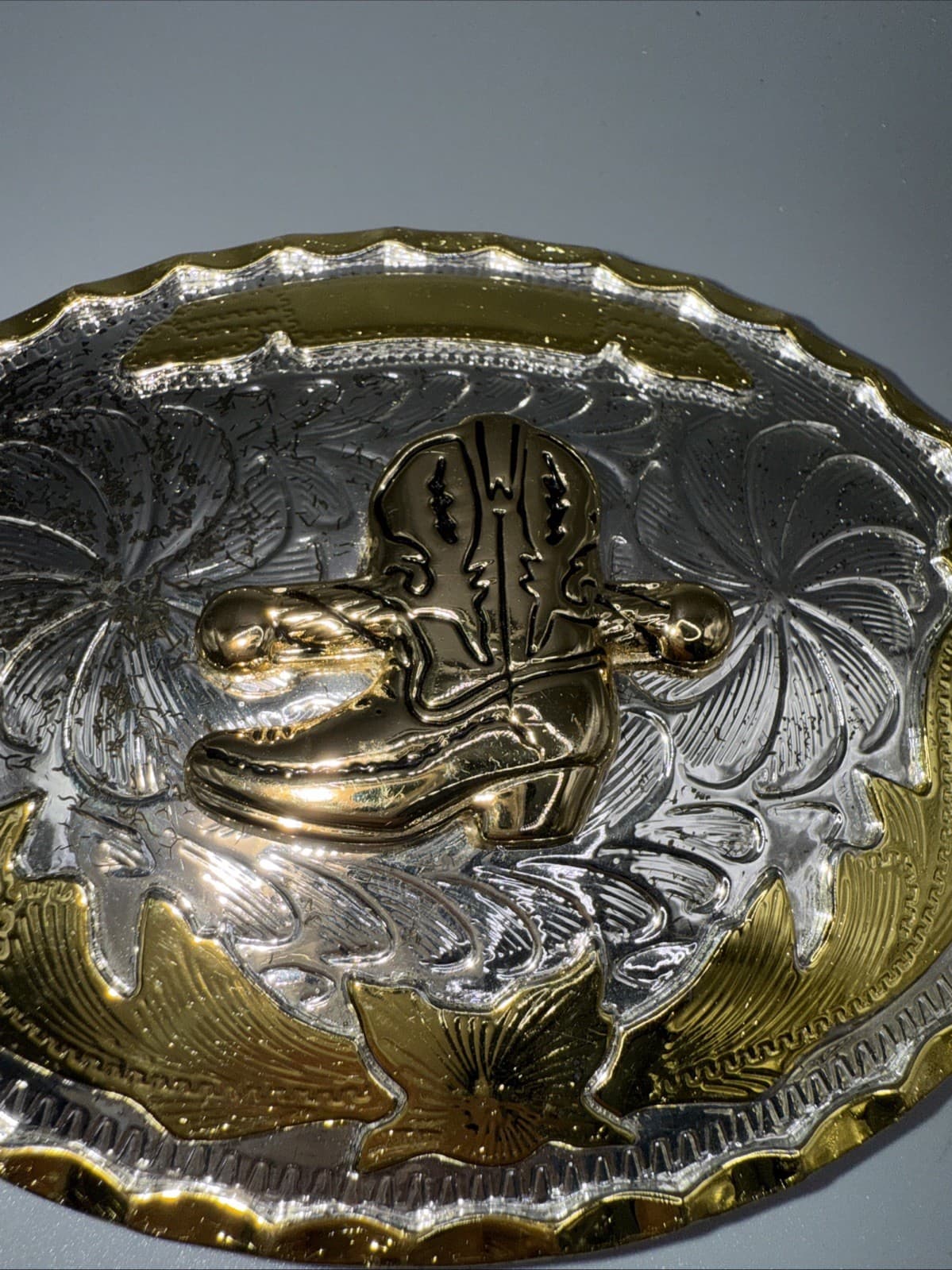 Gold Silver Rope Trim Boot Western 2-Tone Oval Belt Buckle 2
