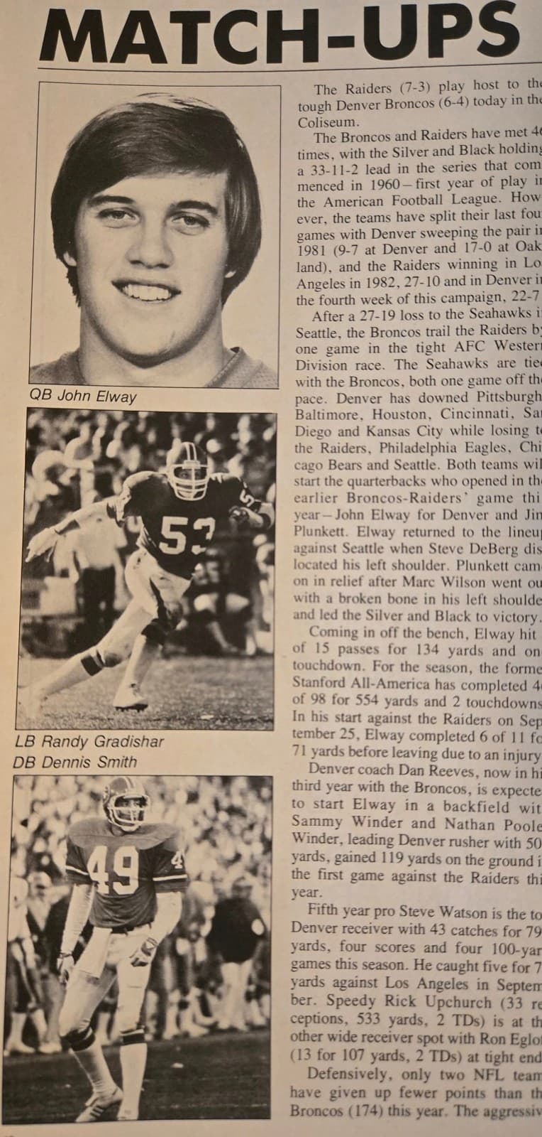 1983 Denver Broncos vs Oakland Raiders Gameday Program NFL🏈LA Memorial Coliseum 3