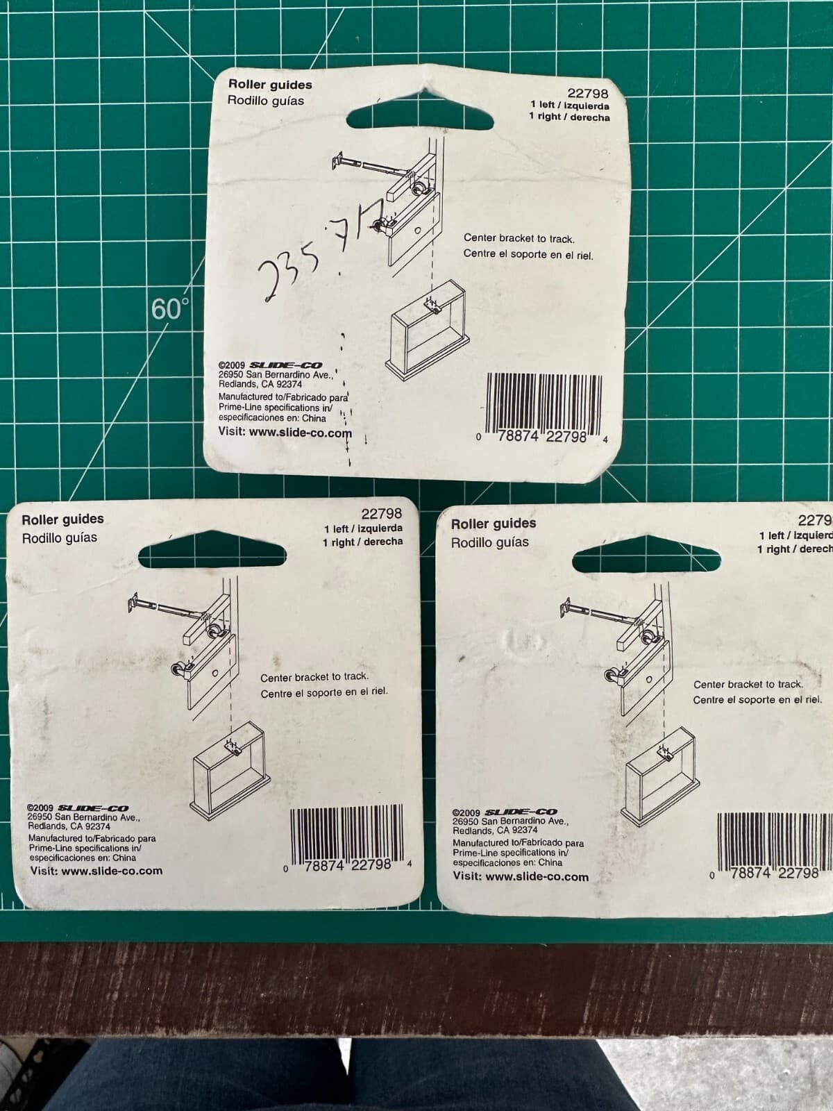 3-pack Slide-Co Drawer Hardware Guide Rollers 1 left hand / 1 right hand #22798 4