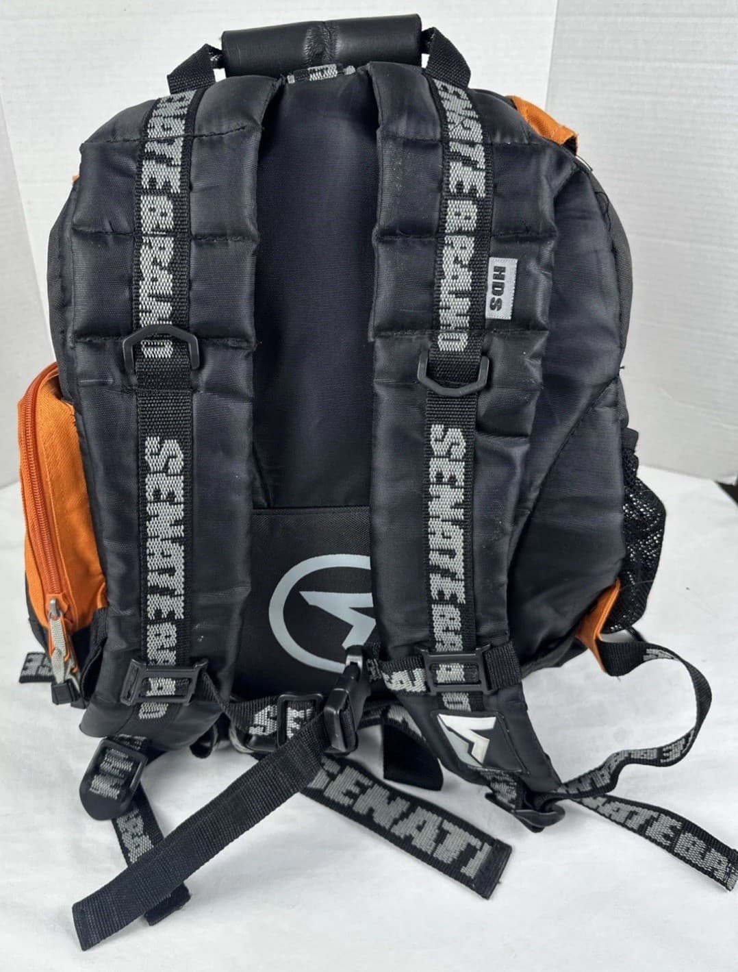 Vintage Senate Skater RollerBlade Travel Gear Backpack Orange Black Skate Holder 2