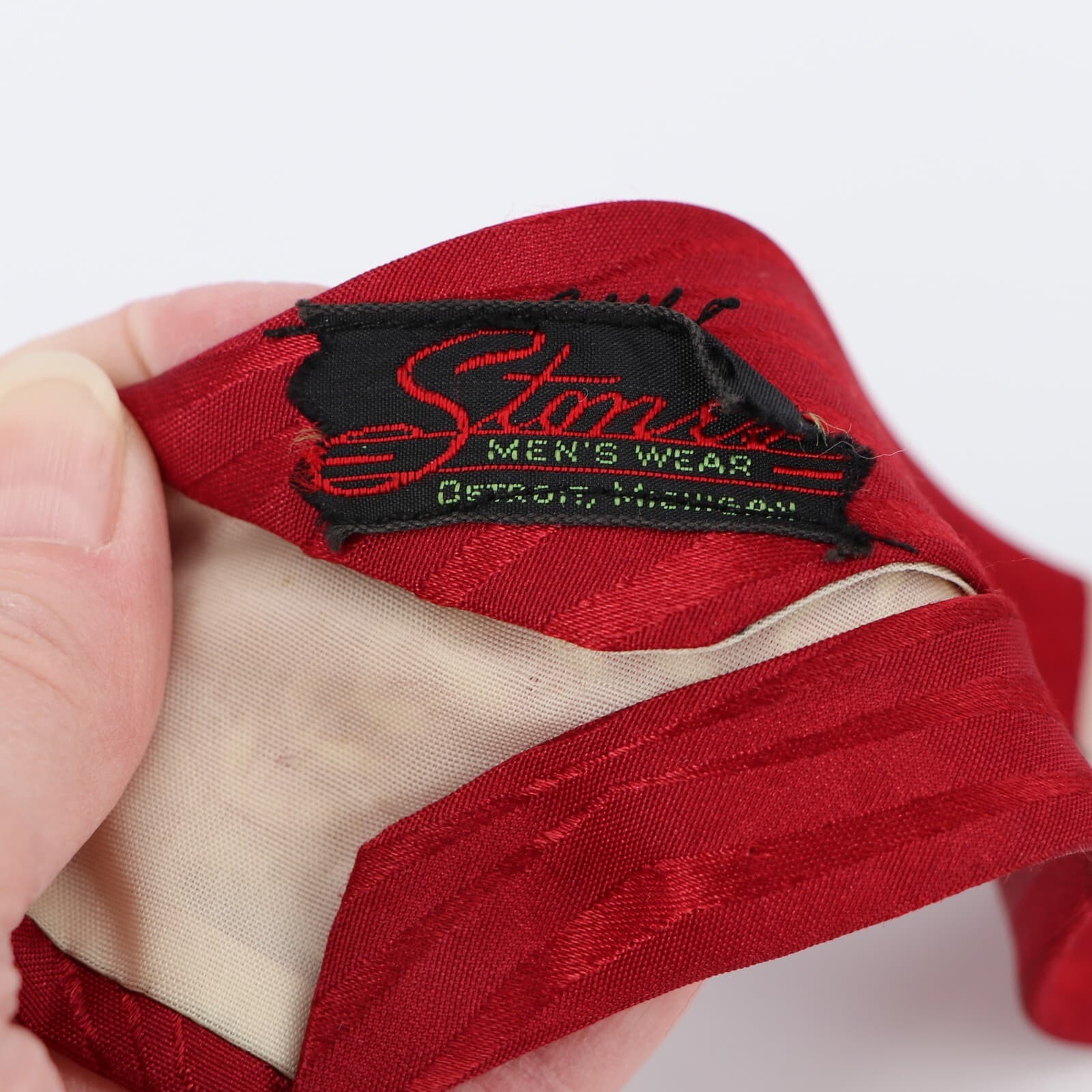 Vintage 40s 50s Men's Necktie Swing Rockabilly Satin Damask Red Cream 51"x 3.5" 6