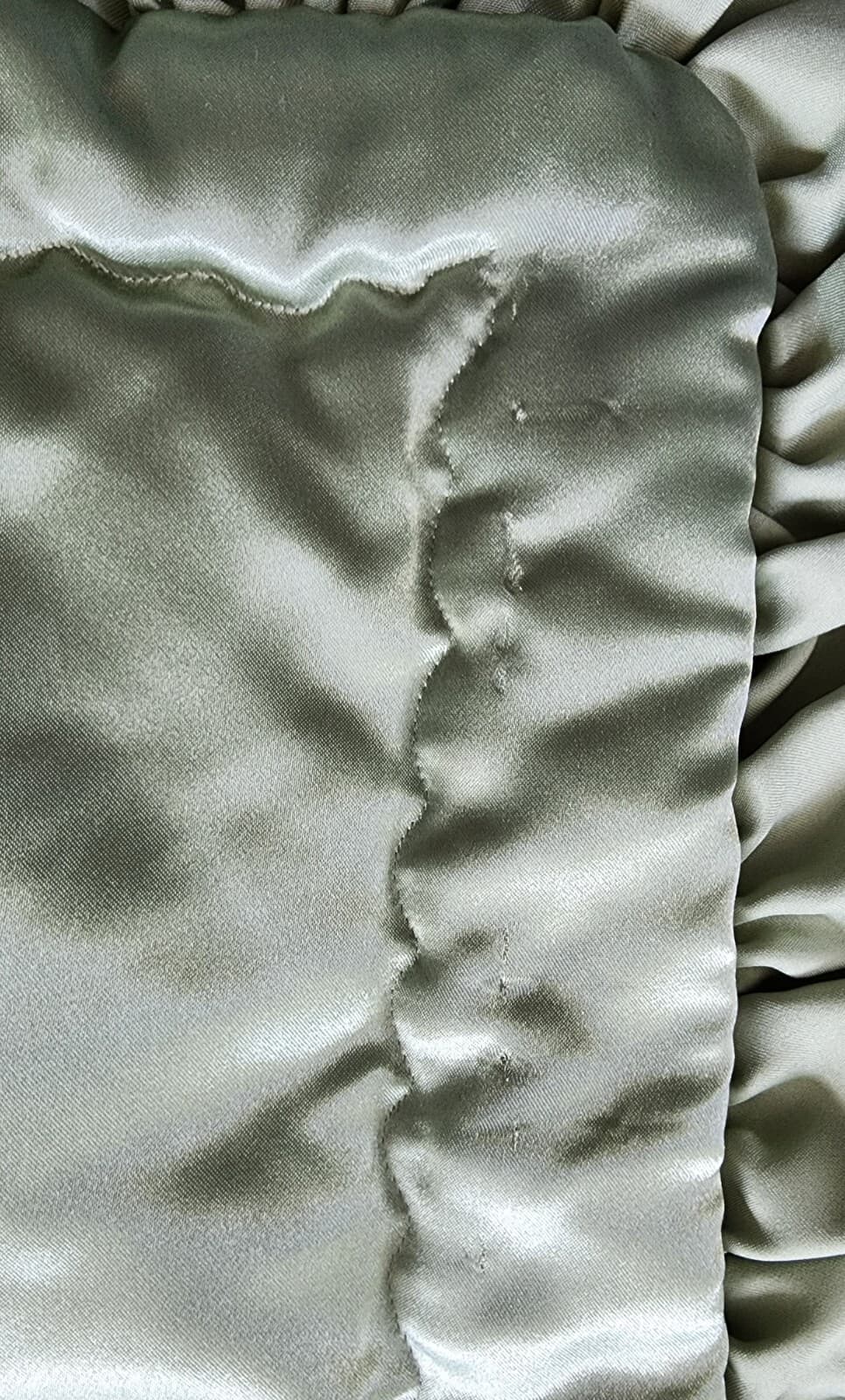 2 Vintage Green Satin Ruffled Pillow Shams with Crochet and Lace Details 6