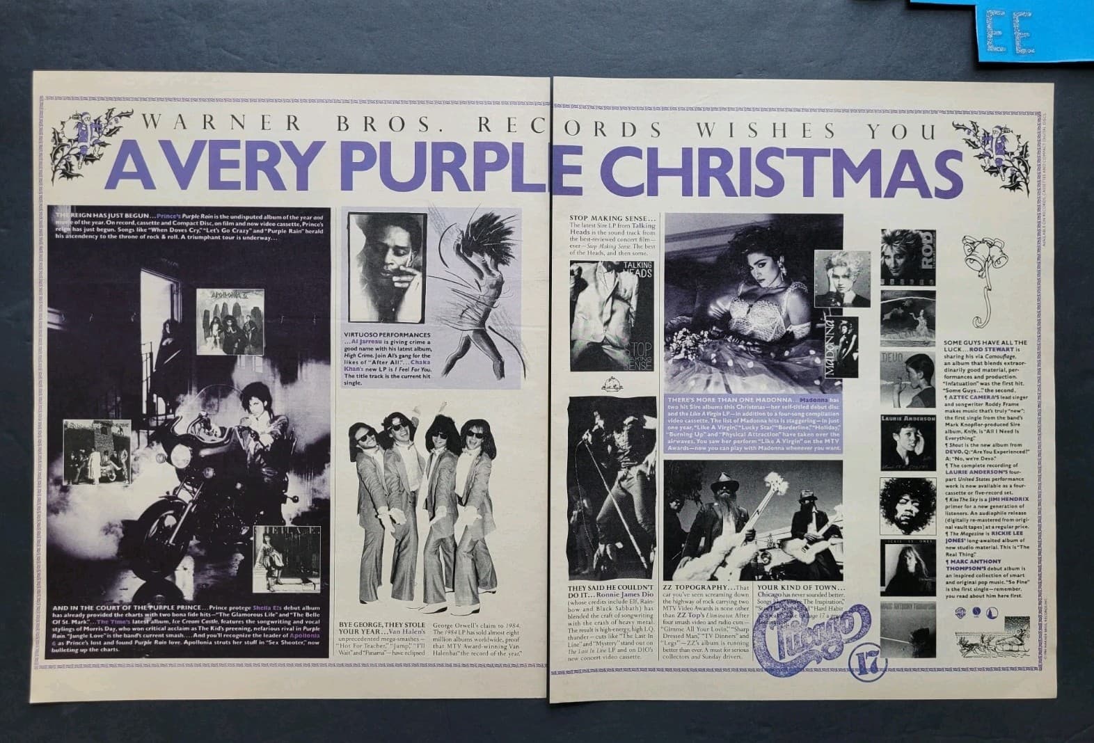Prince Madonna Van Halen Warner Bros. Label XMas Wish List Promo 2 Page Print Ad