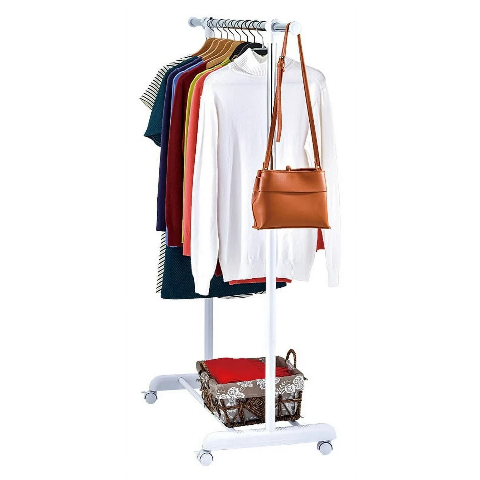 Mainstays Adjustable Rolling Garment Rack Metal Chrome, White, 84-121Wx44Dx123.5 5