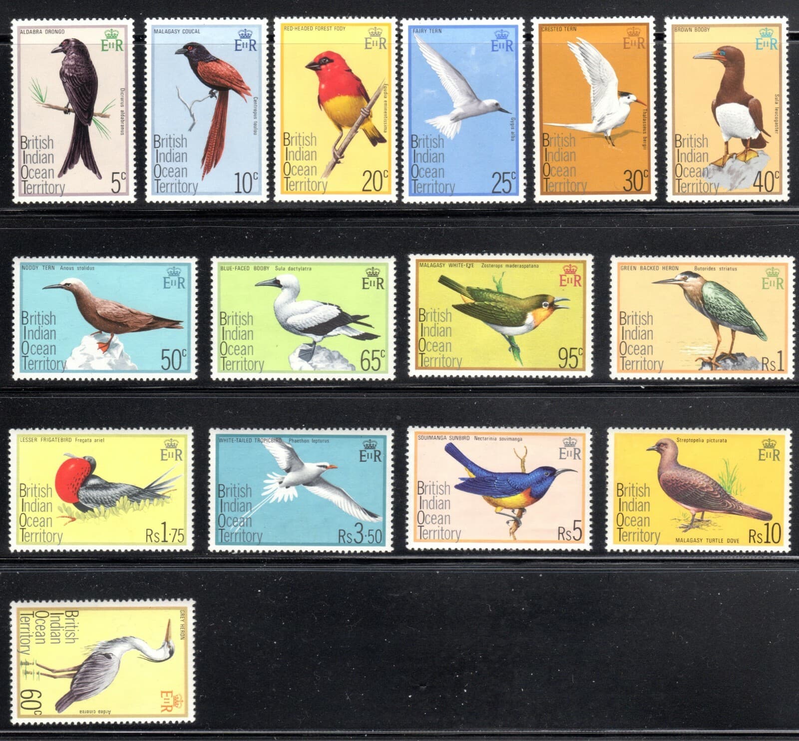 British Indian Ocean Territory Birds Scott 63-77 , SG #72-76 XF MNH BIOT 1975