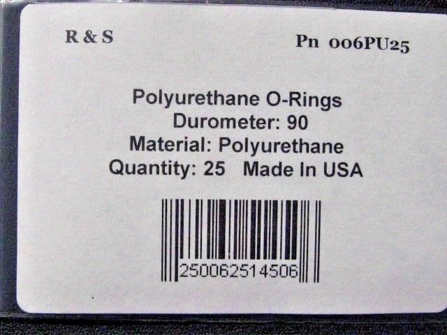 25 AS568-006 Polyurethane O-rings / 90 Durometer  / R&S 006PU25 2