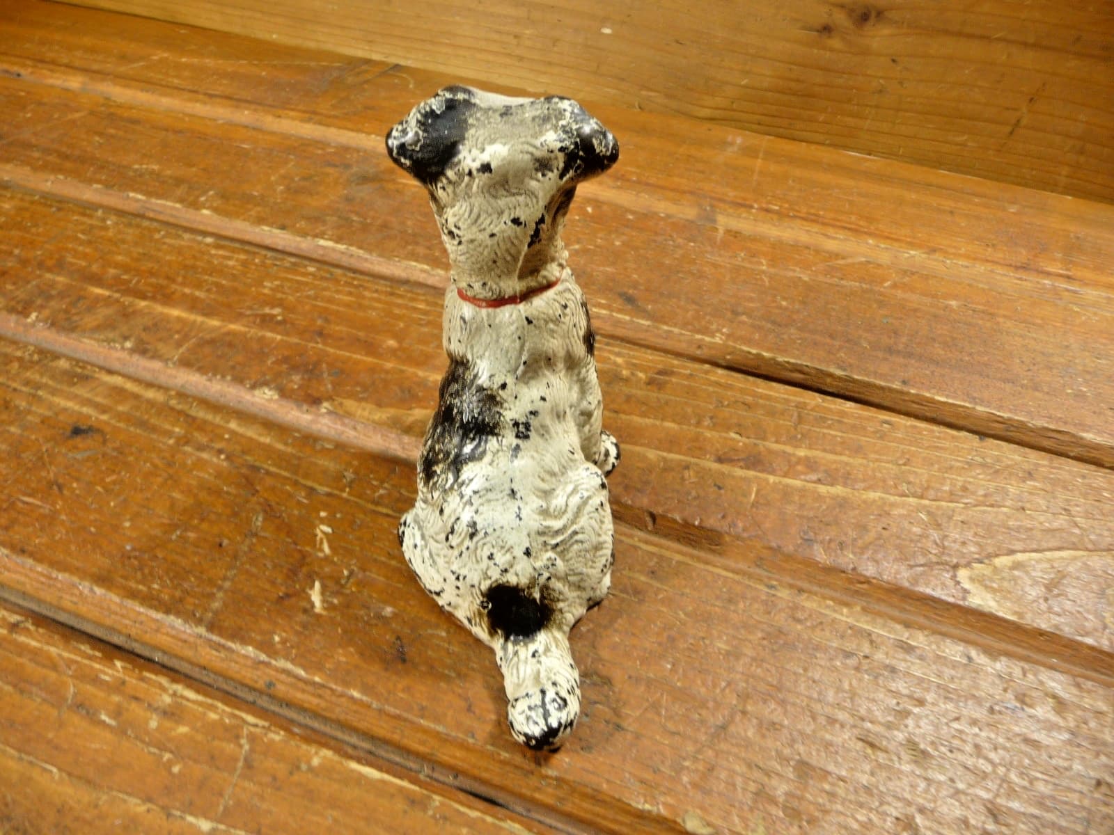 Vintage Cast Iron Fox Terrier Sitting White & Black 3
