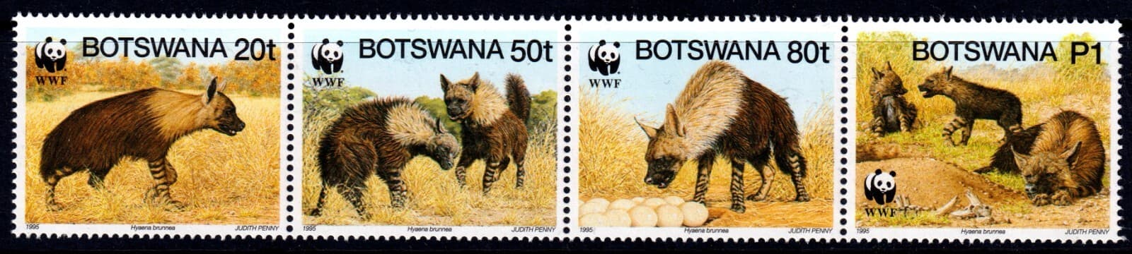 Botswana 1995 Hyaena brunnea - WWF Complete Mint MNH Set Strip SC 586