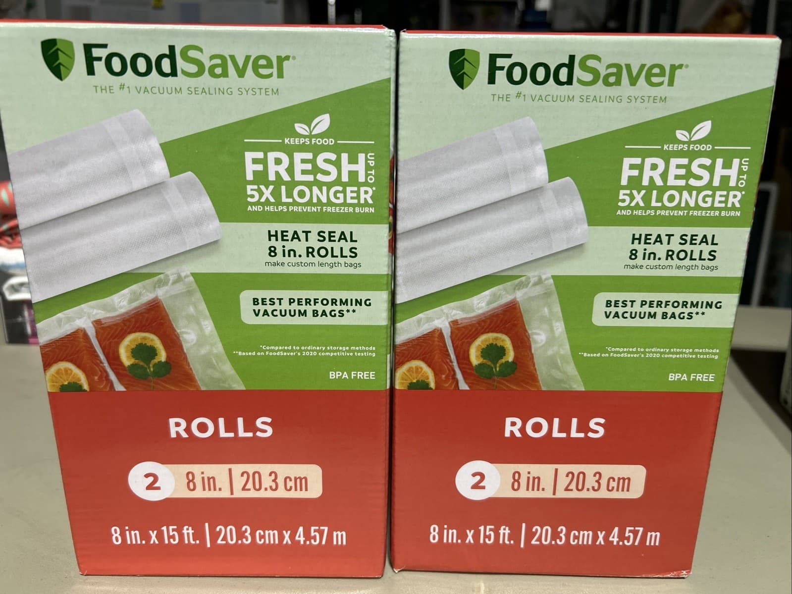 FoodSaver 8" x 15' Vacuum Sealer Roll, Clear, 2 Pack 4 Rolls Total