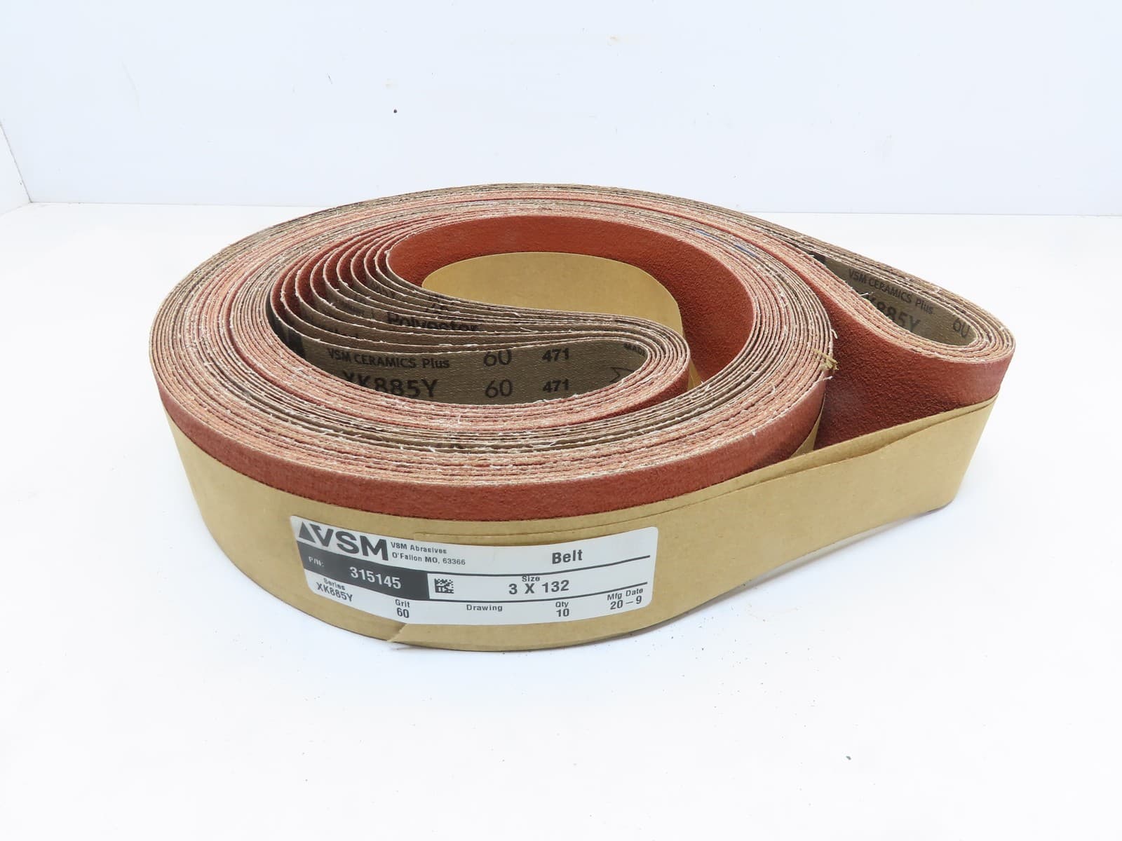VSM Abrasives 315145 3x132" 60 Grit Ceramic Abrasive Polyester Cloth Belt QTY 10