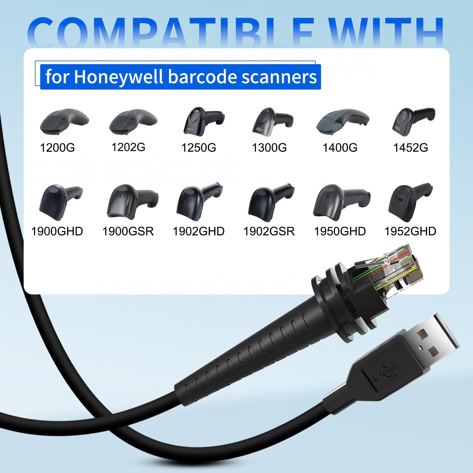 5PCS Barcode Scanner Cable For USB to RJ45 Honeywell Scanner 1500G 1900G-HD 2M 2