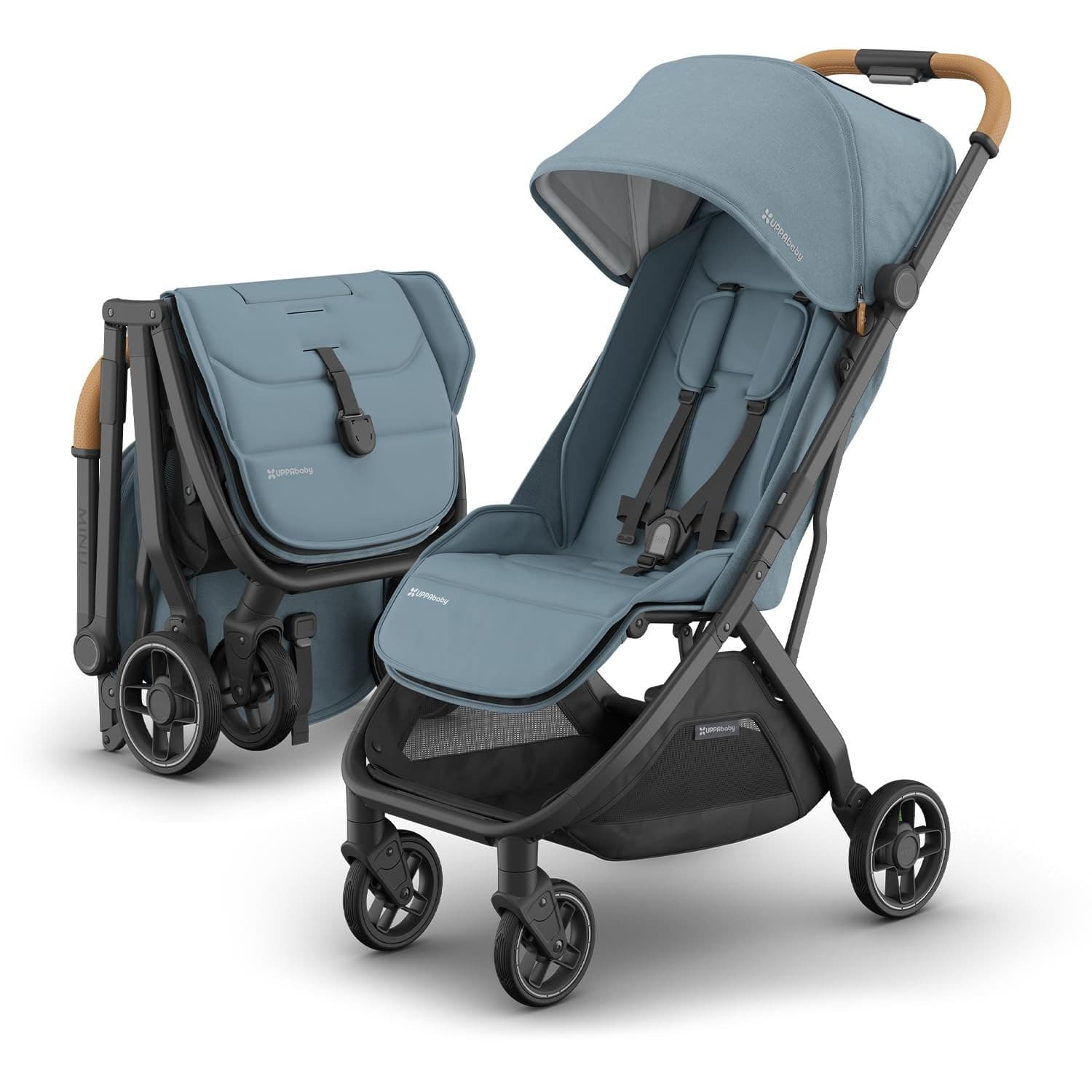 UPPAbaby Minu V3 Travel Stroller, Dillan (Stone Blue/Carbon Frame/Sand Leather)
